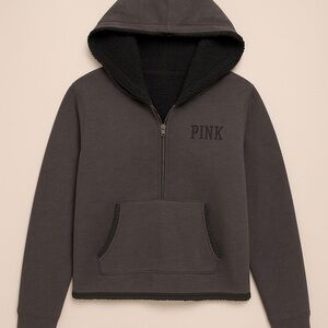 Victoria’s Secret PINK Cozy & Warm Sherpa-Lined Zip-Up Hoodie 🖤✨ Size Small